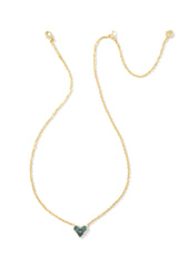 Katy Gold Heart Short Pendant Necklace Teal Glass