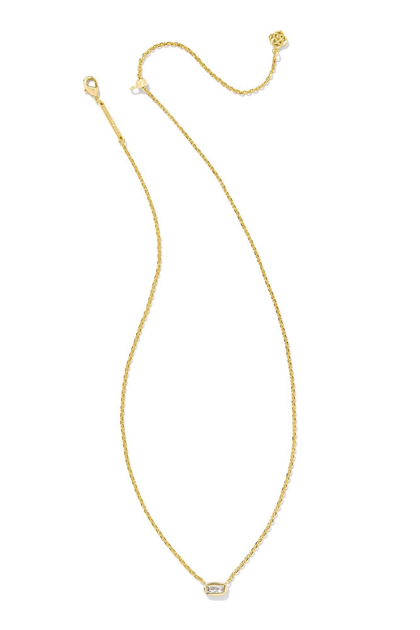 Fern Crystal Short Pendant Necklace Gold White Crystal