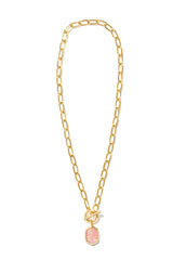 Daphne Link And Chain Necklace Gold Light Pink Iridescent Abalone