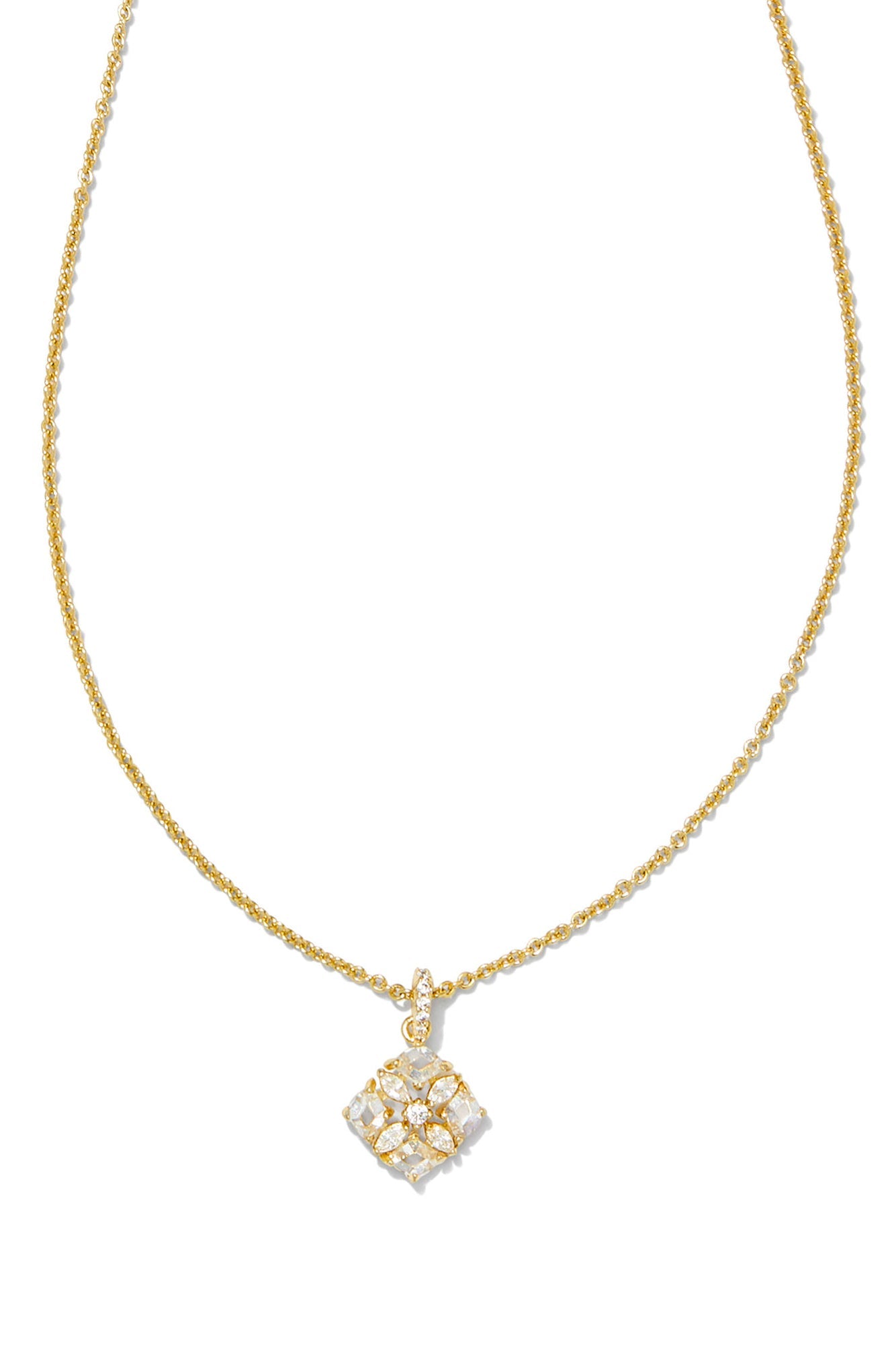 Dira Crystal Short Pendant Necklace Gold White Crystal