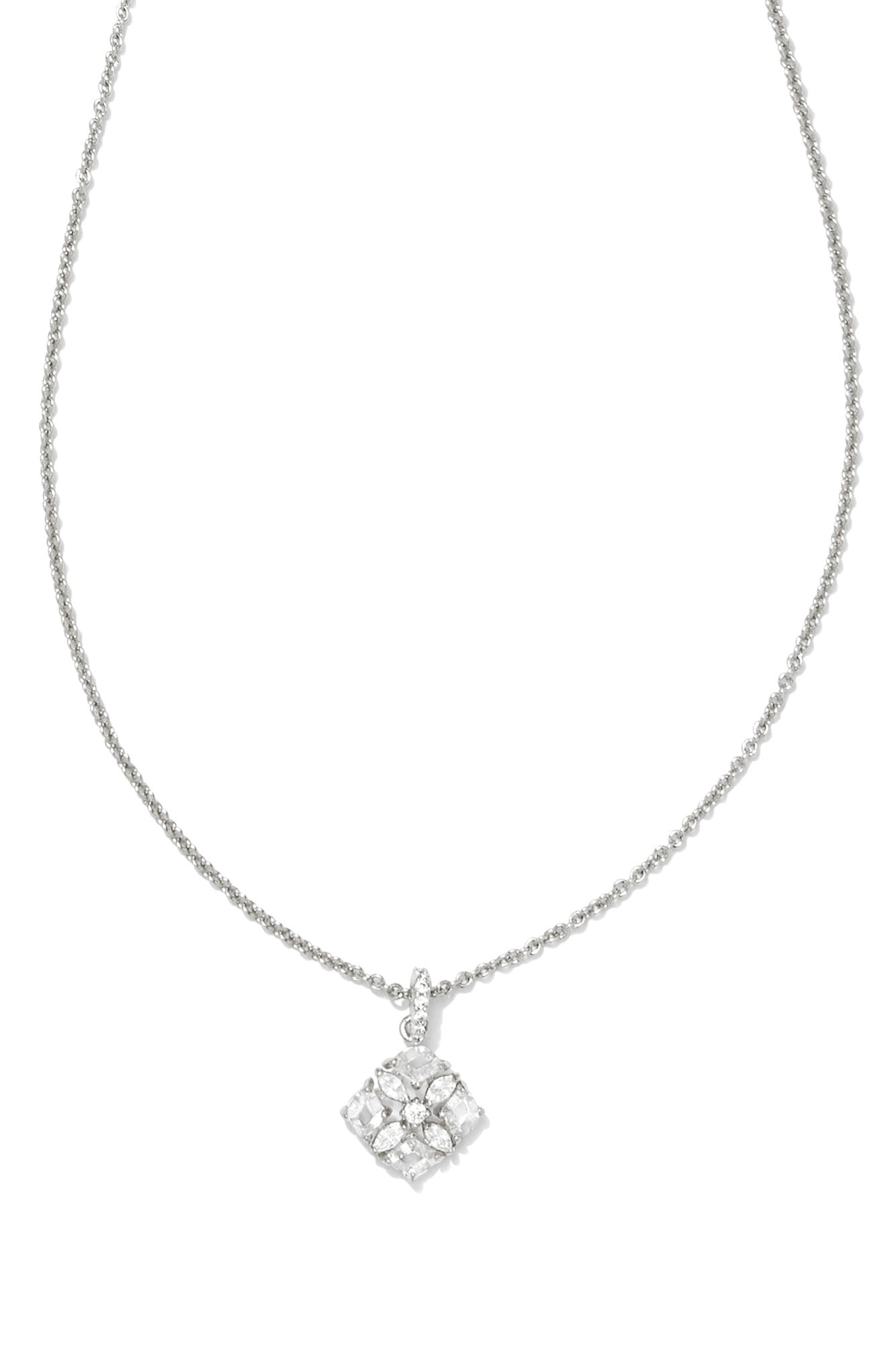 Dira Silver Crystal Short Pendant Necklace Silver White Crystal