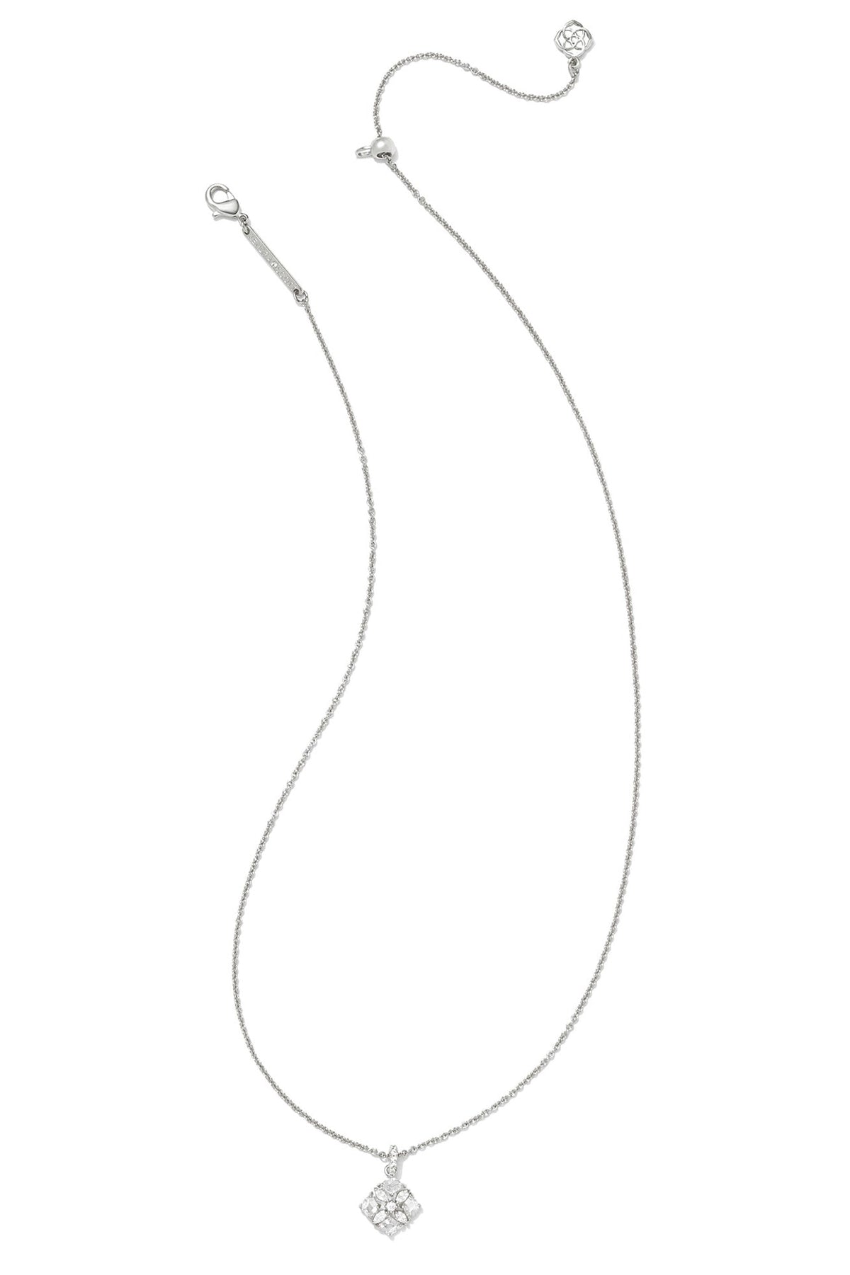 Dira Silver Crystal Short Pendant Necklace Silver White Crystal