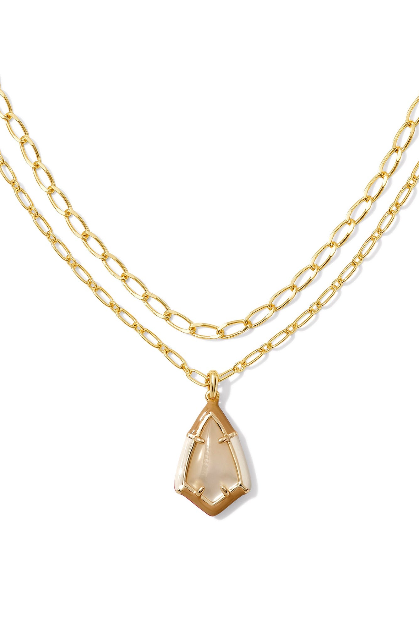 Camry Gold Enamel Frame Multi Strand Necklace Natural Mother-of-Pearl
