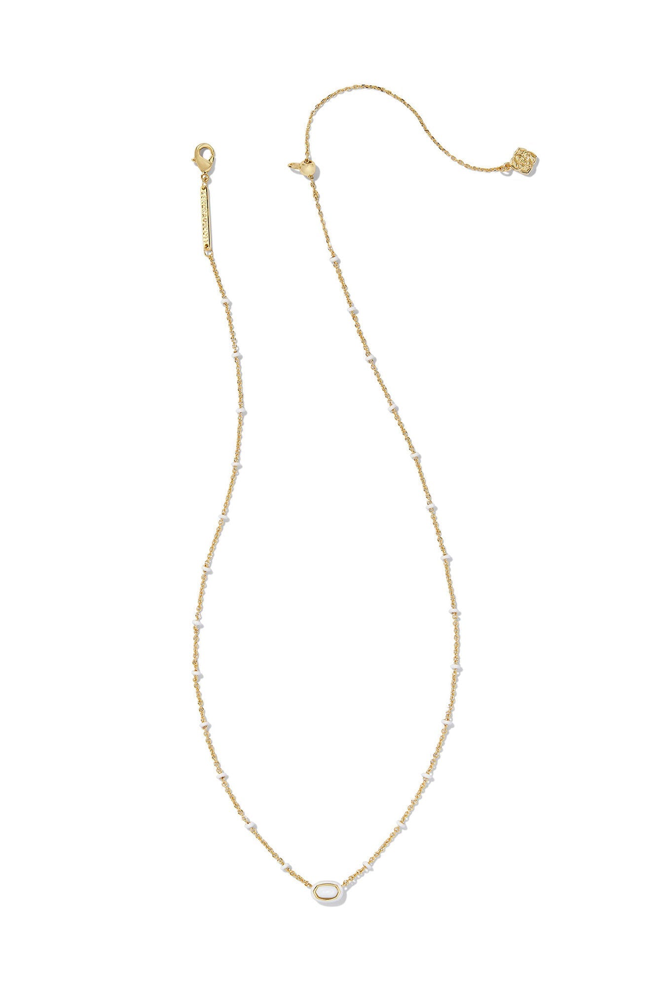 Mini Elisa Gold Enamel Frame Short Pendant Necklace White Mother-of-Pearl