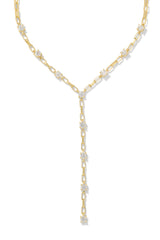 Lexi Y Necklace White Crystal Gold