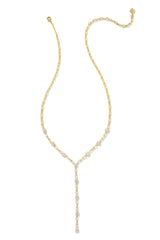 Lexi Y Necklace White Crystal Gold