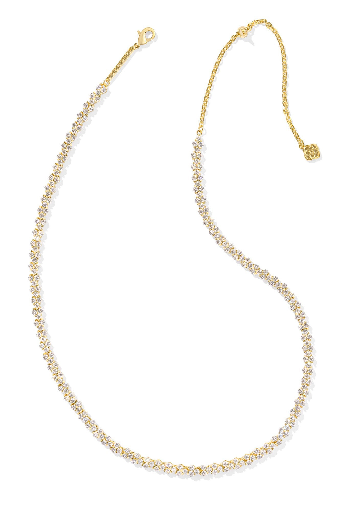 Emery Gold Tennis Necklace White Crystal
