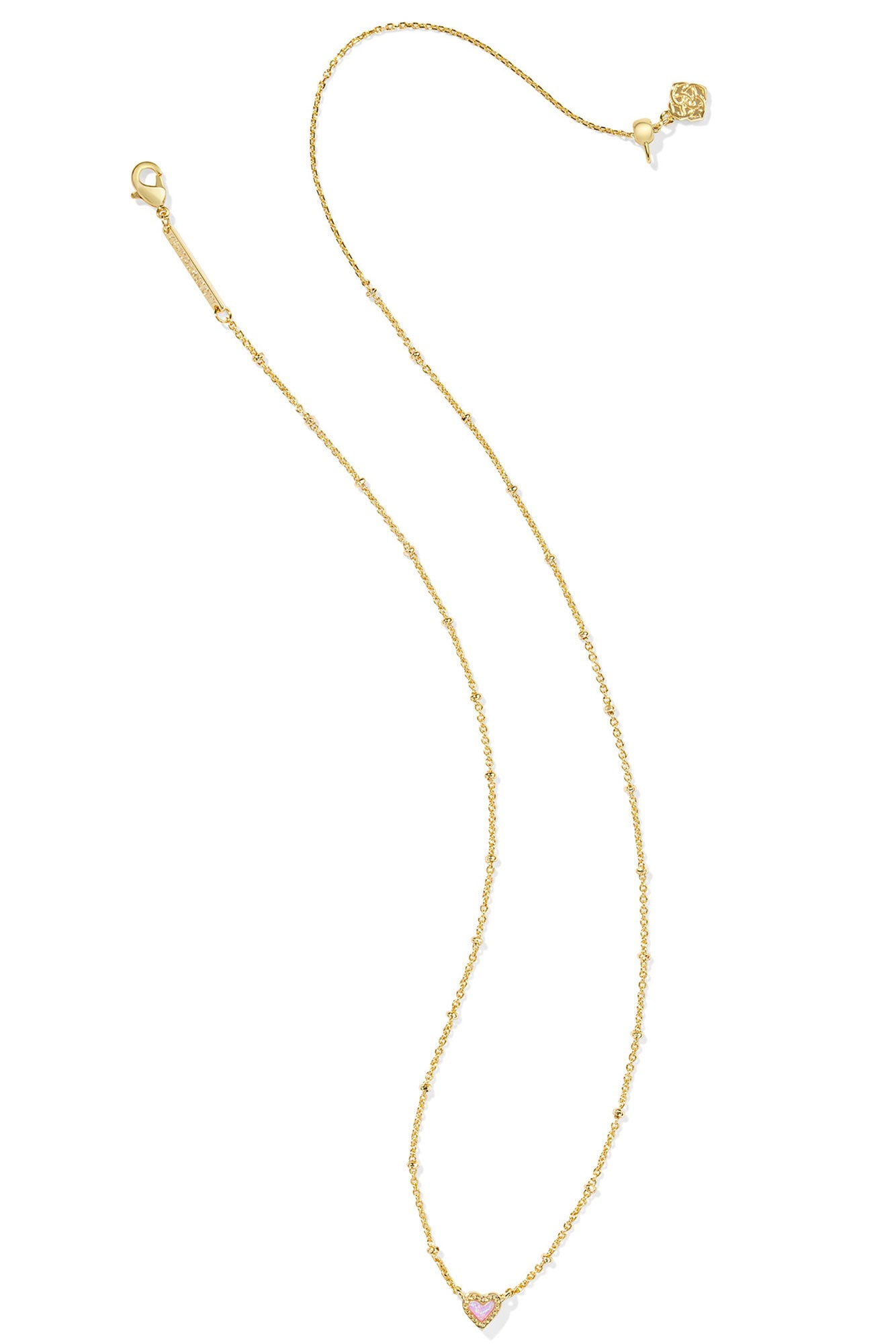 Mini Ari Heart Gold Satellite Short Pendant Necklace Bubblegum Pink Kyocera Opal