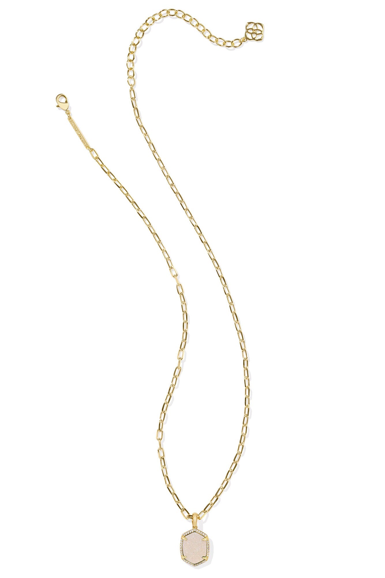 Daphne Gold Pave Frame Short Pendant Necklace Iridescent Drusy