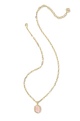 Daphne Gold Pave Frame Short Pendant Necklace Rose Quartz