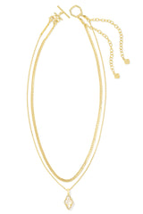 Abbie Gold Pave Frame Multi Strand Necklace Ivory Mother-of-Pearl