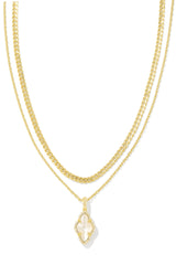 Abbie Gold Pave Frame Multi Strand Necklace Ivory Mother-of-Pearl