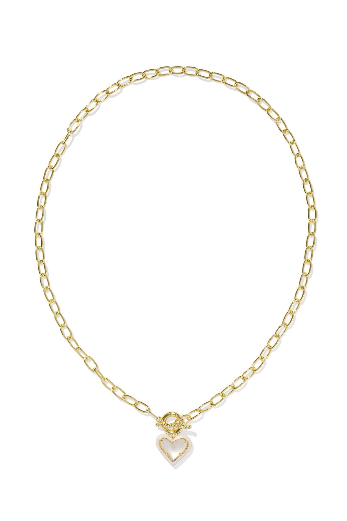 Ari Heart Gold Enamel Frame Link And Chain Necklace Ivory Mother Of Pearl
