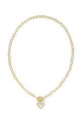 Ari Heart Gold Enamel Frame Link And Chain Necklace Ivory Mother Of Pearl