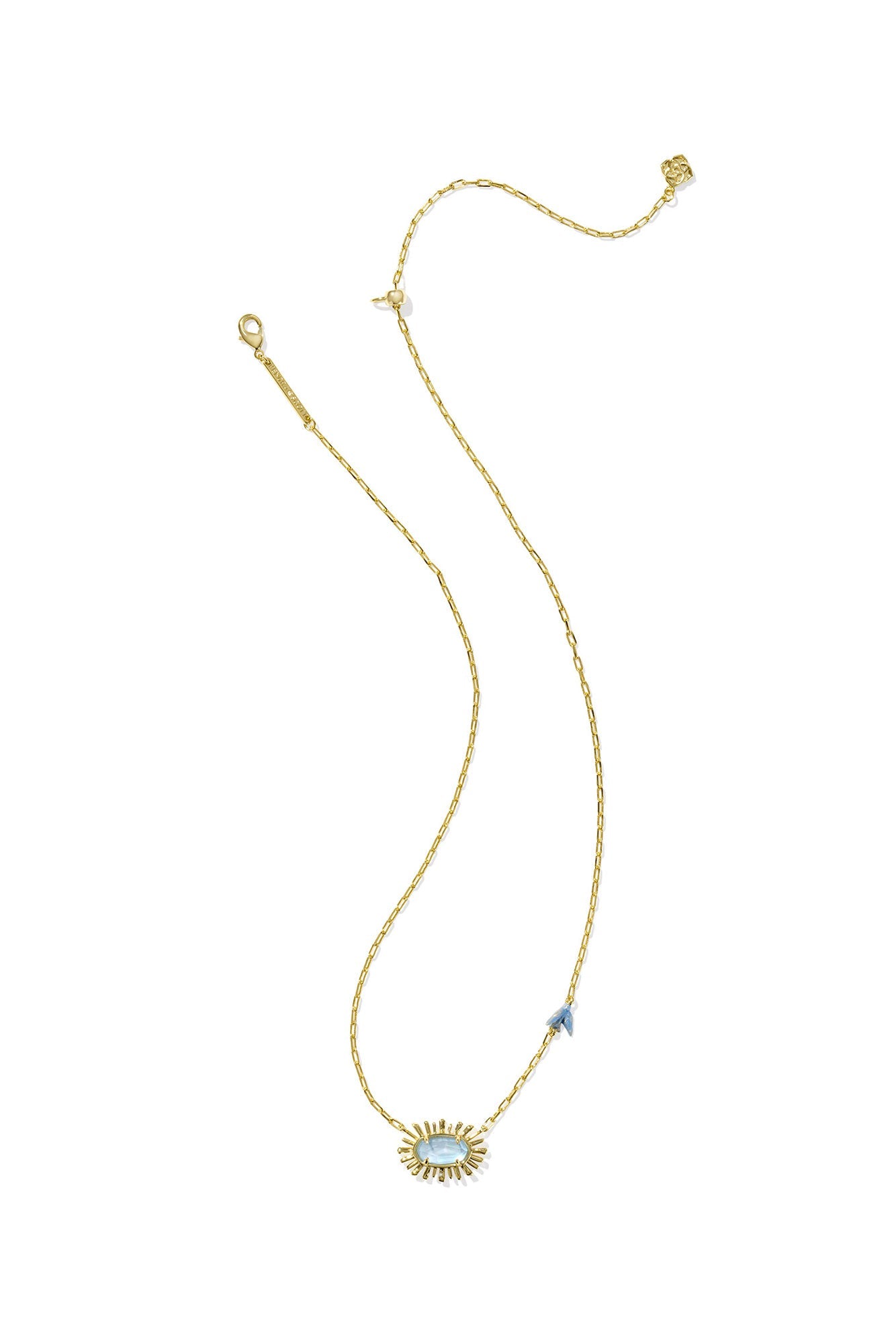 Elisa Bird Gold Short Pendant Necklace Sky Blue Mother Of Pearl