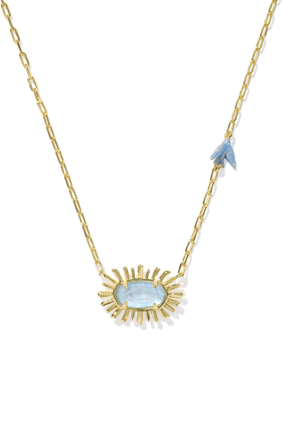 Elisa Bird Gold Short Pendant Necklace Sky Blue Mother Of Pearl