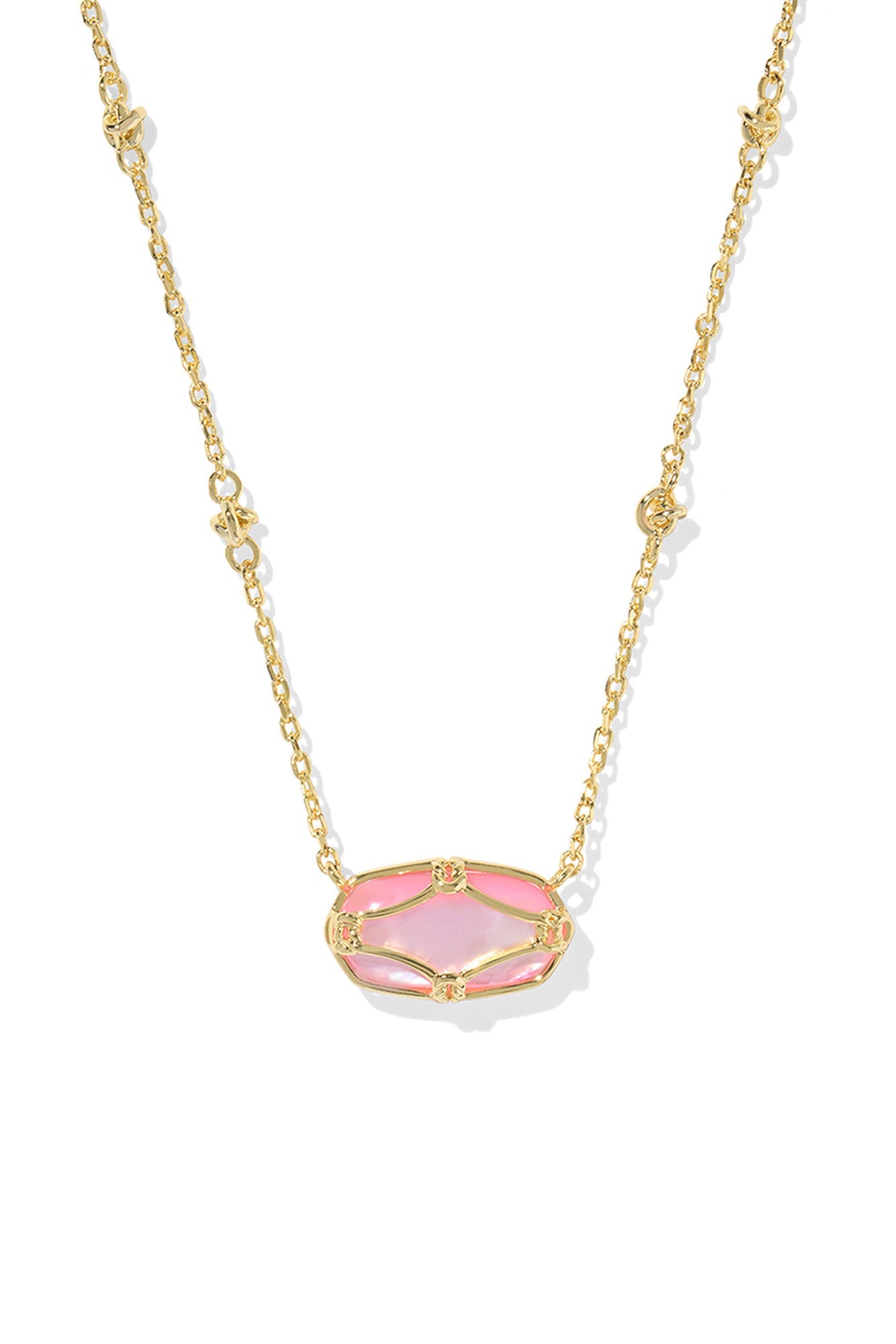Elisa Lattice Frame Gold Short Pendant Necklace Blush Ivory Mother Of Pearl