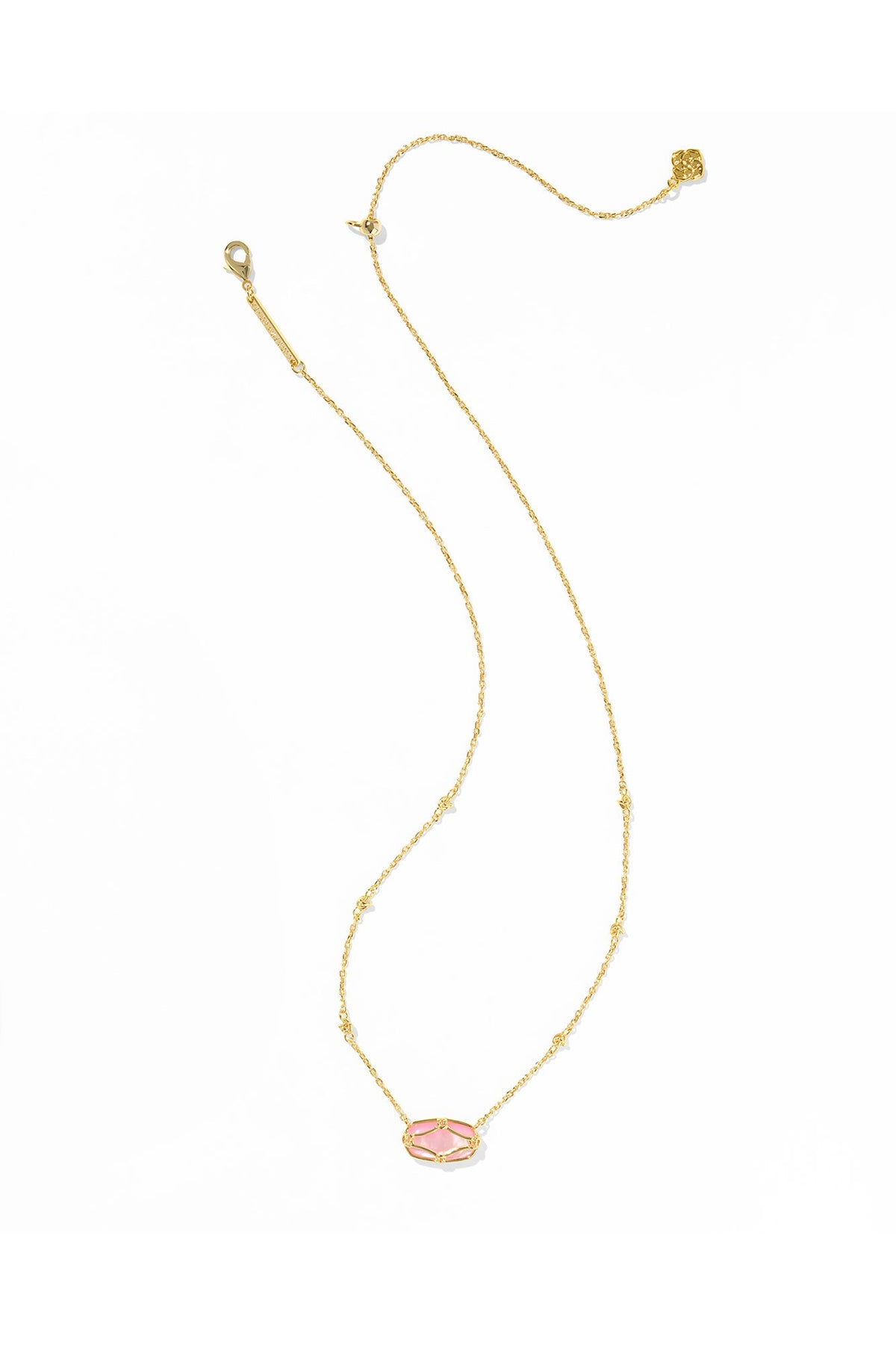 Elisa Lattice Frame Gold Short Pendant Necklace Blush Ivory Mother Of Pearl