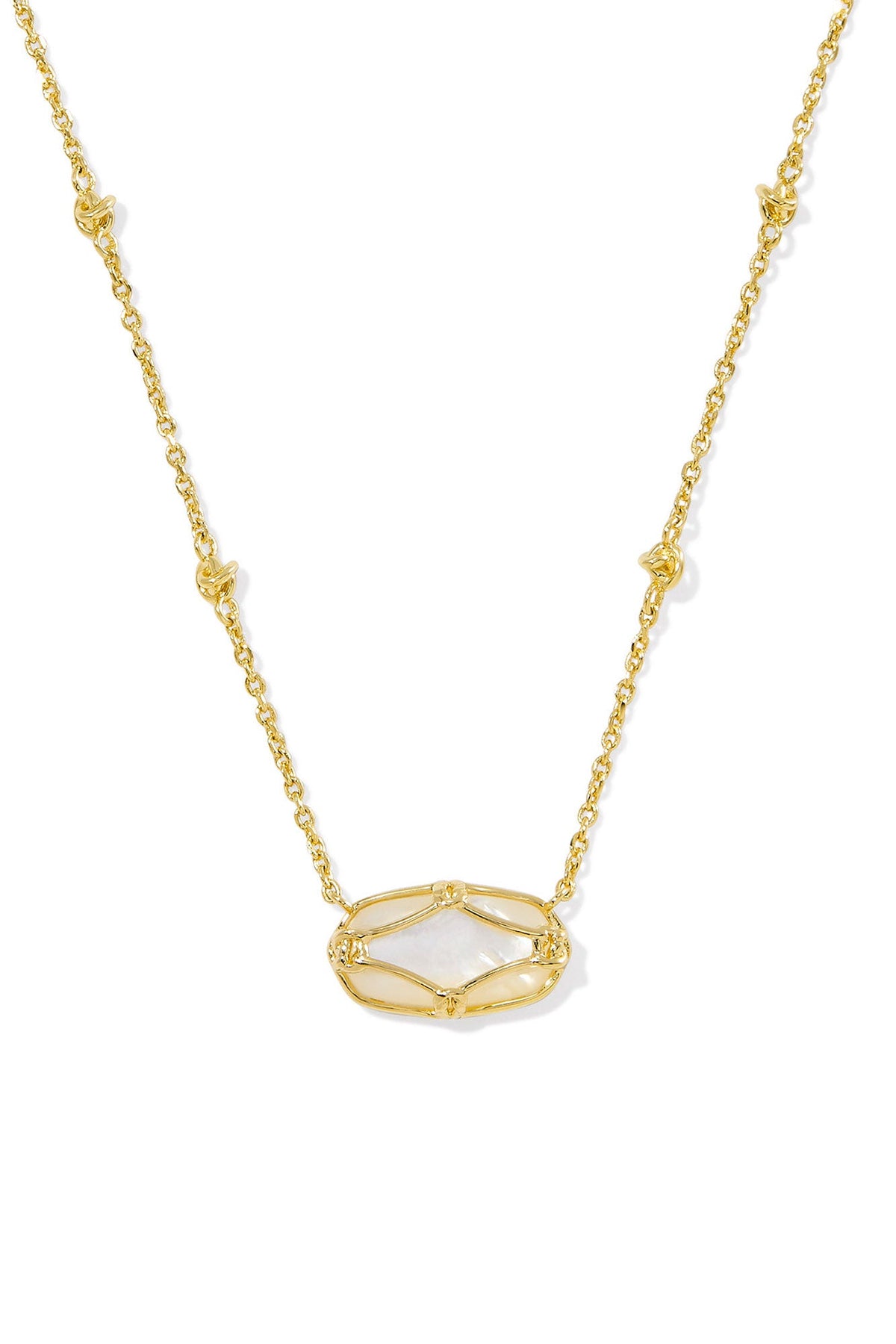 Elisa Lattice Frame Gold Short Pendant Necklace Ivory Mother Of Pearl