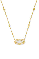Elisa Lattice Frame Gold Short Pendant Necklace Ivory Mother Of Pearl