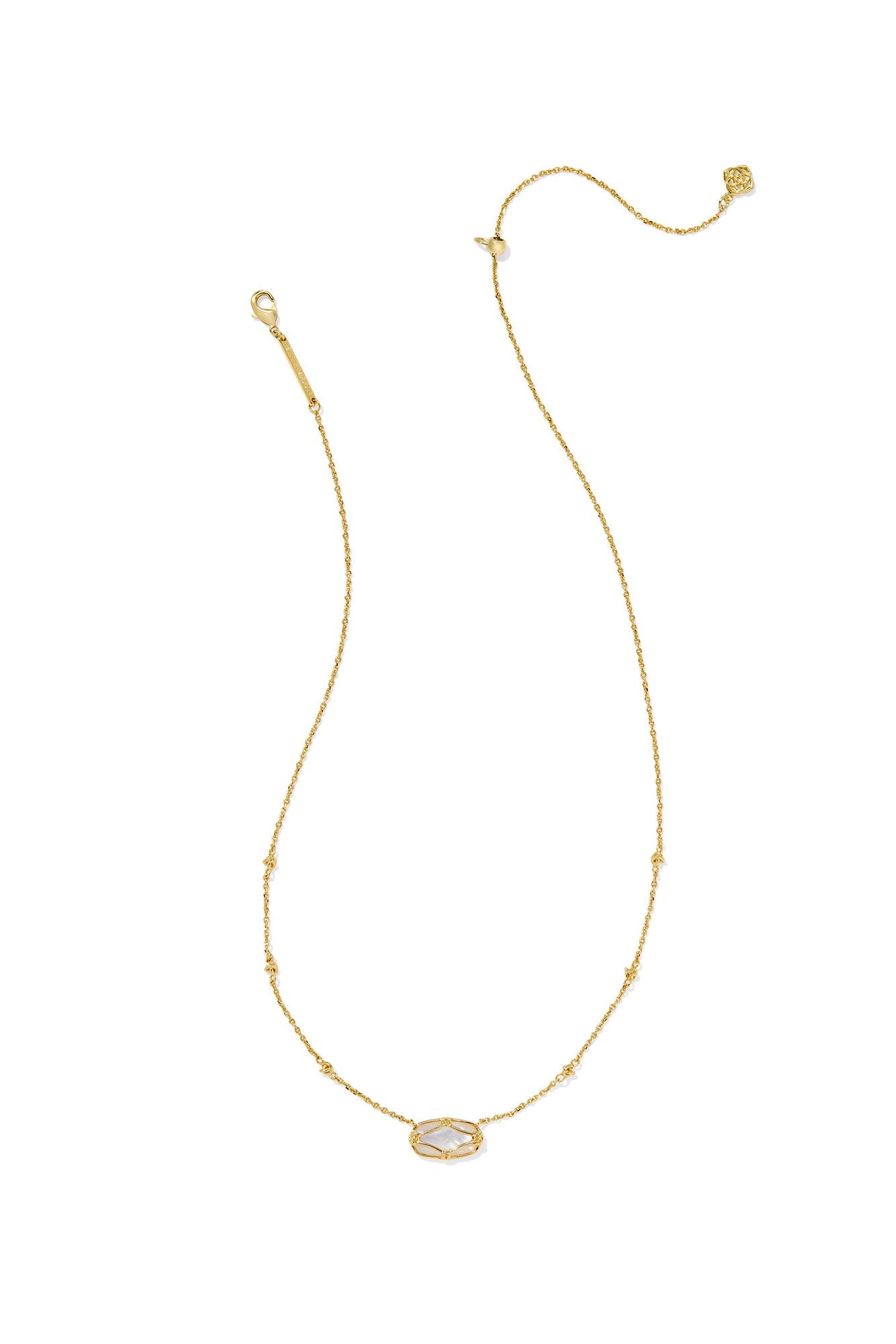 Elisa Lattice Frame Gold Short Pendant Necklace Ivory Mother Of Pearl