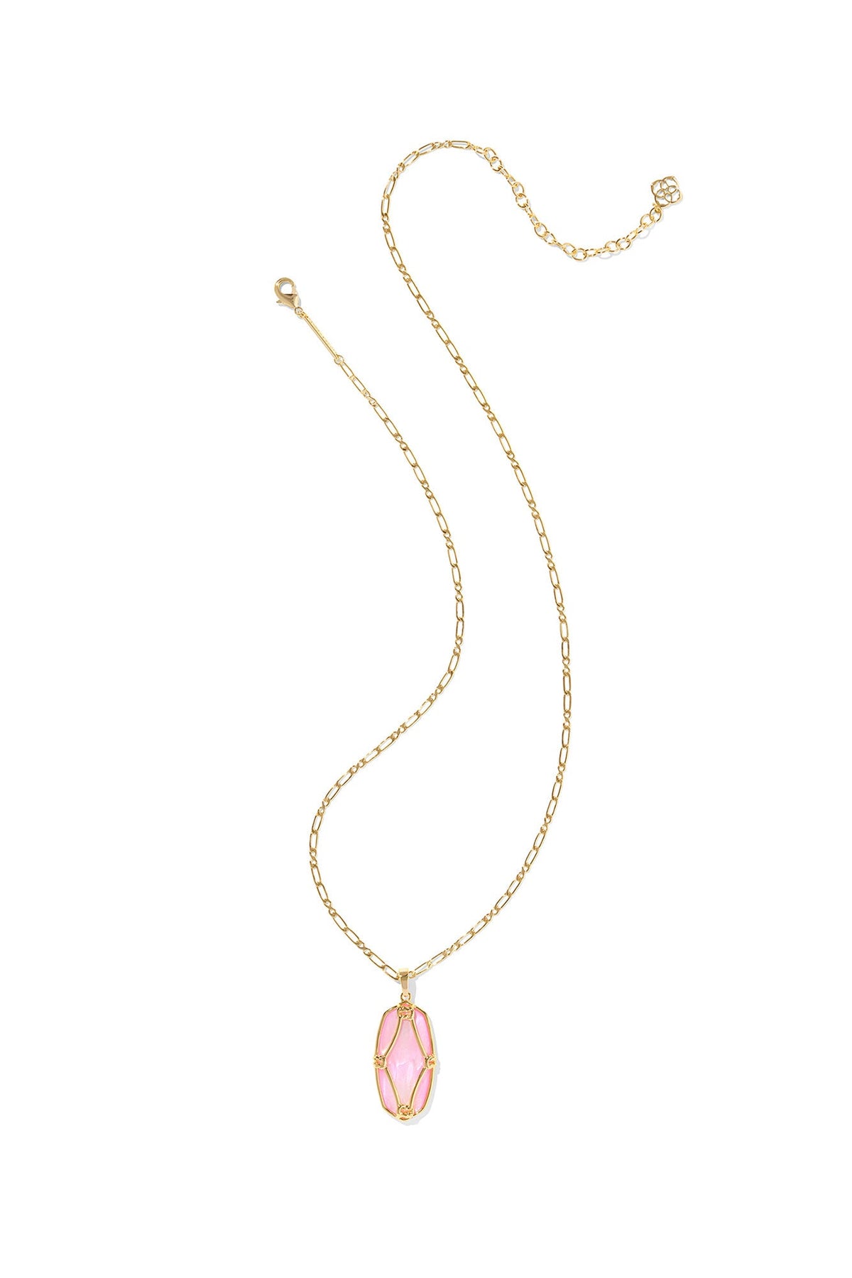 Elle Lattice Frame Gold Large Long Pendant Necklace Blush Ivory Mother Of Pearl