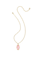 Elle Lattice Frame Gold Large Long Pendant Necklace Blush Ivory Mother Of Pearl