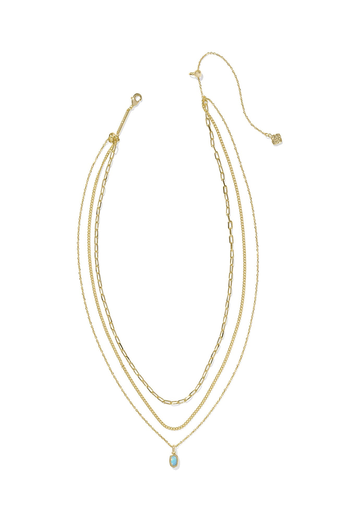 Mini Elisa Gold Triple Strand Necklace Light Teal Kyocera Opal