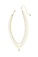 Mini Elisa Gold Triple Strand Necklace Light Teal Kyocera Opal