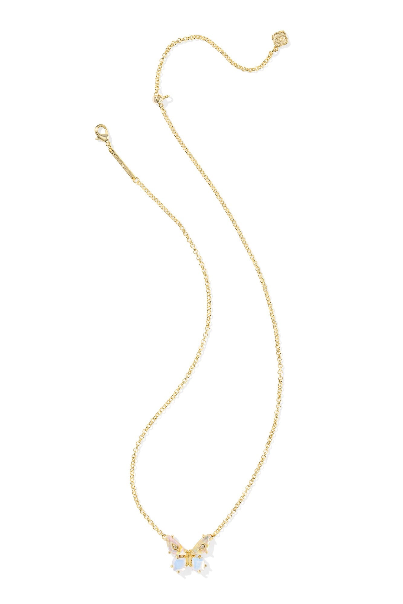 Bianca Butterfly Gold Short Pendant Necklace Iridescent White Mix