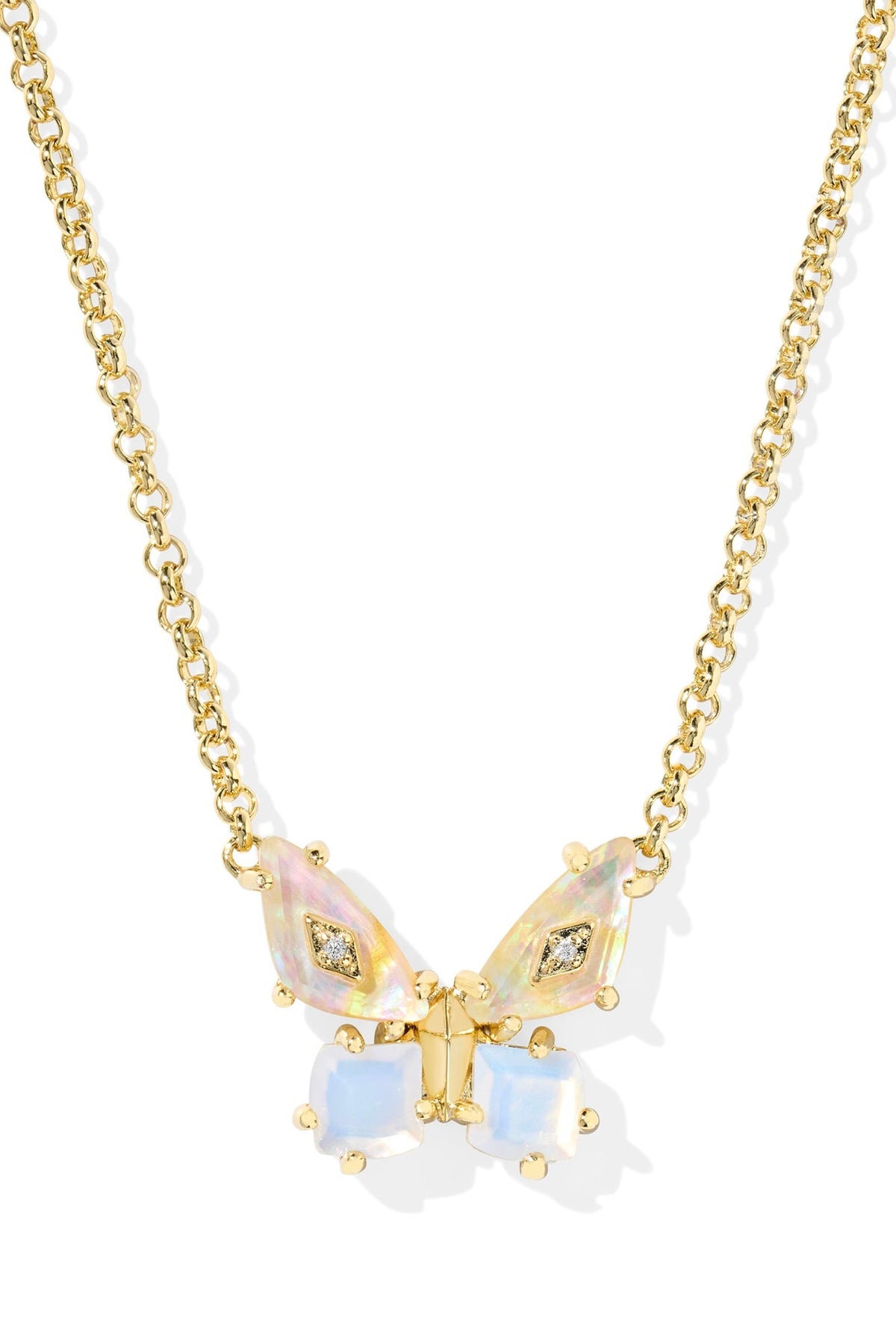 Bianca Butterfly Gold Short Pendant Necklace Iridescent White Mix