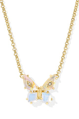Bianca Butterfly Gold Short Pendant Necklace Iridescent White Mix