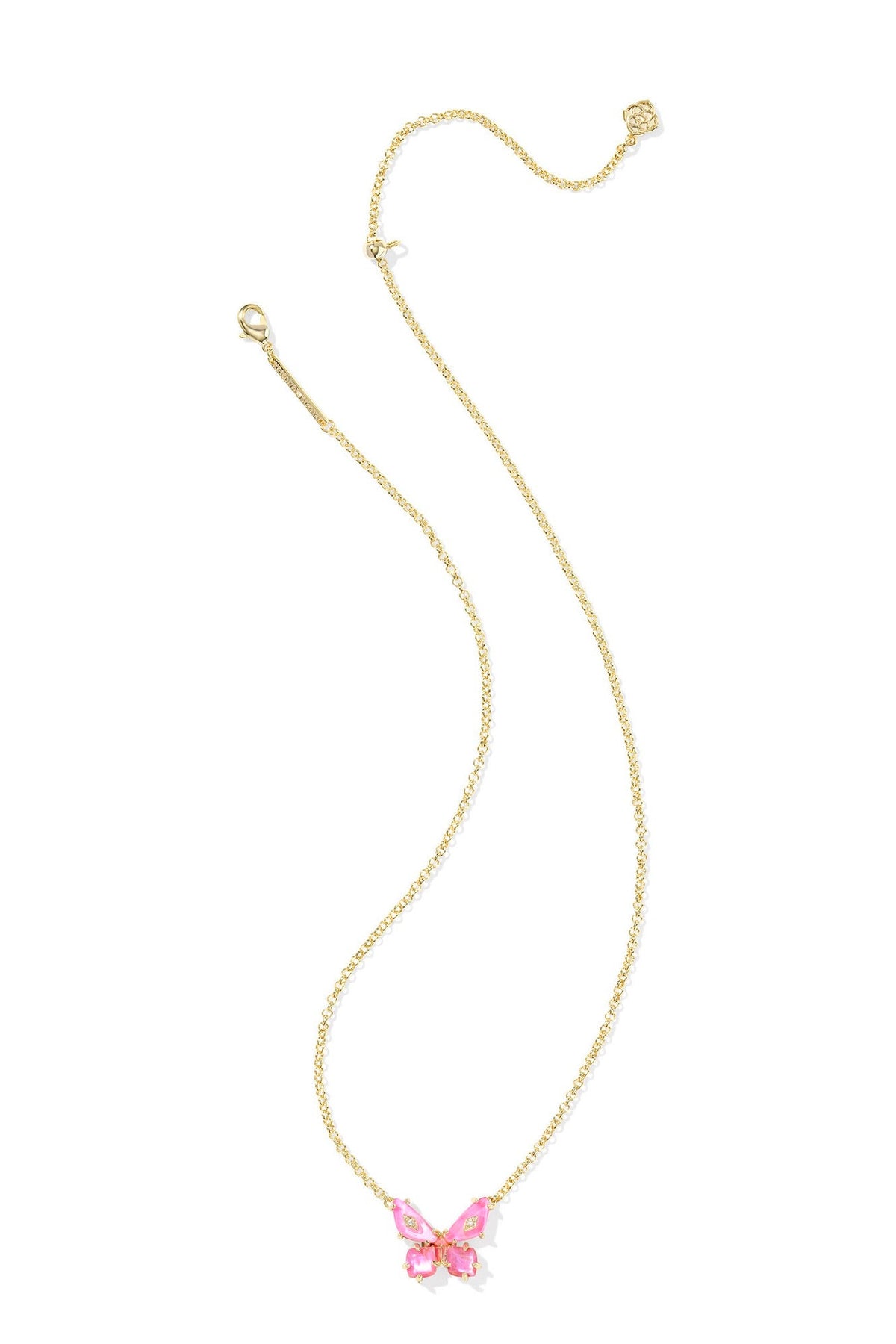 Bianca Butterfly Gold Short Pendant Necklace Iridescent Pink Mix