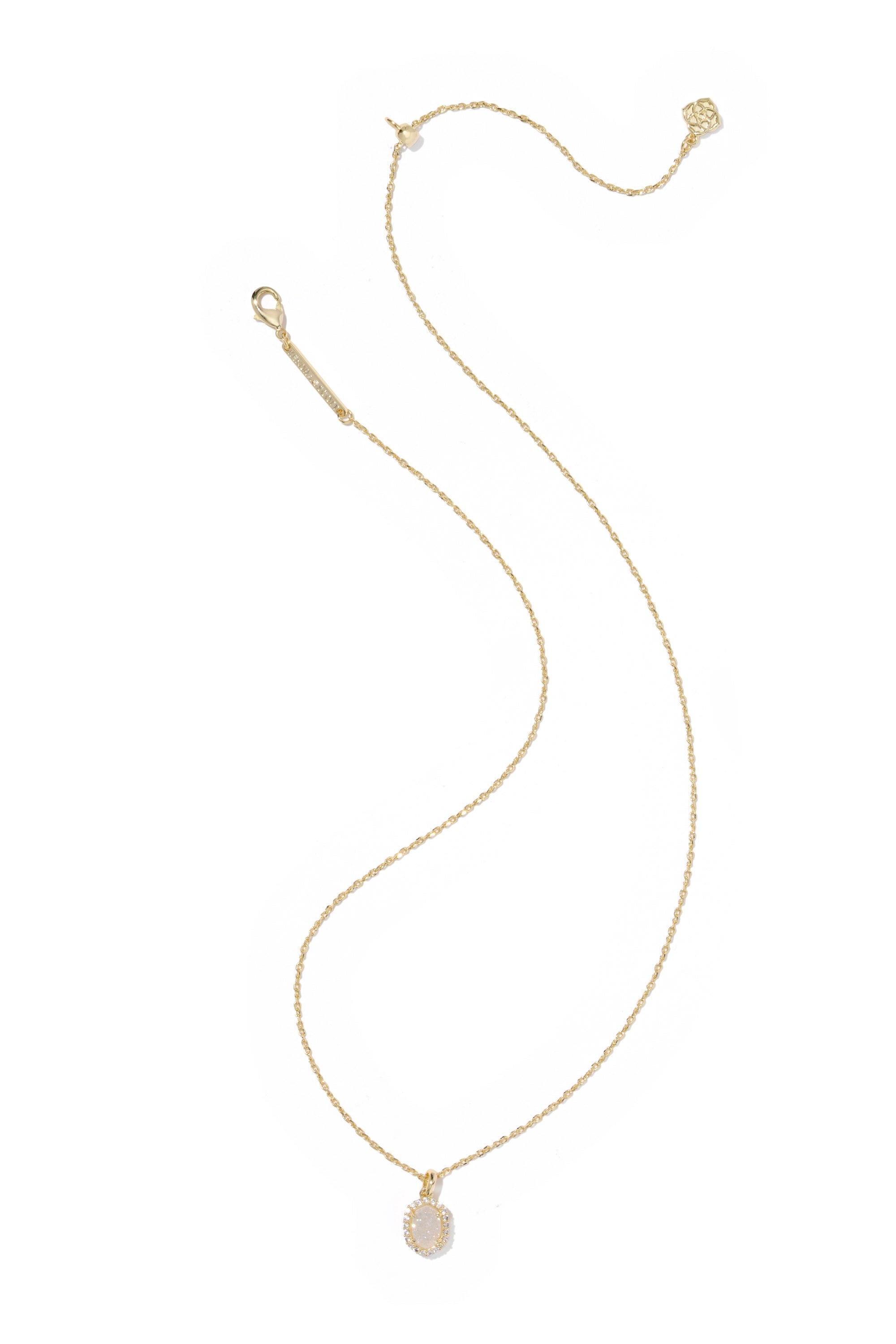 Daphne Gold Crystal Frame Short Pendant Necklace Iridescent Drusy