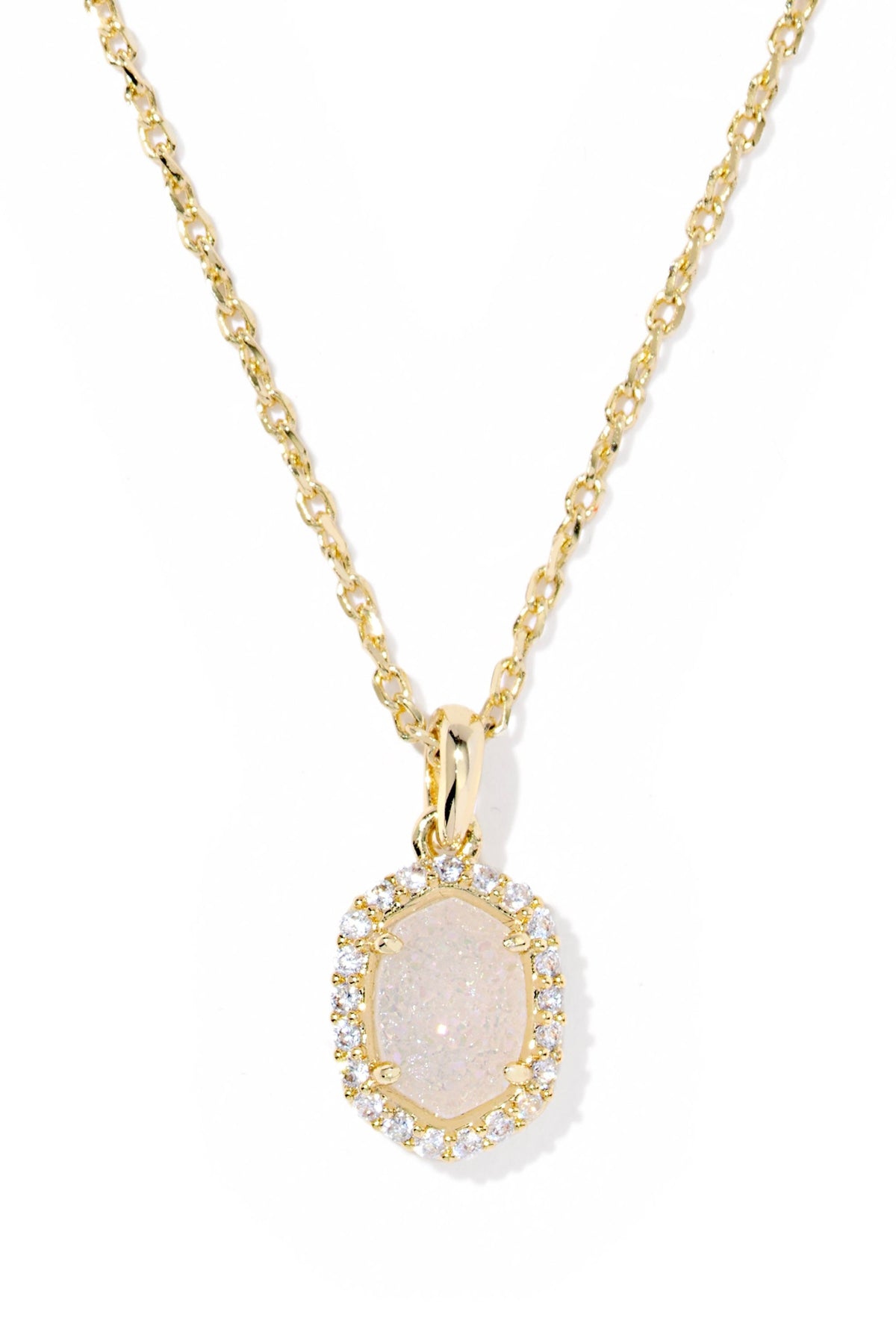 Daphne Gold Crystal Frame Short Pendant Necklace Iridescent Drusy