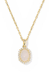 Daphne Gold Crystal Frame Short Pendant Necklace Iridescent Drusy