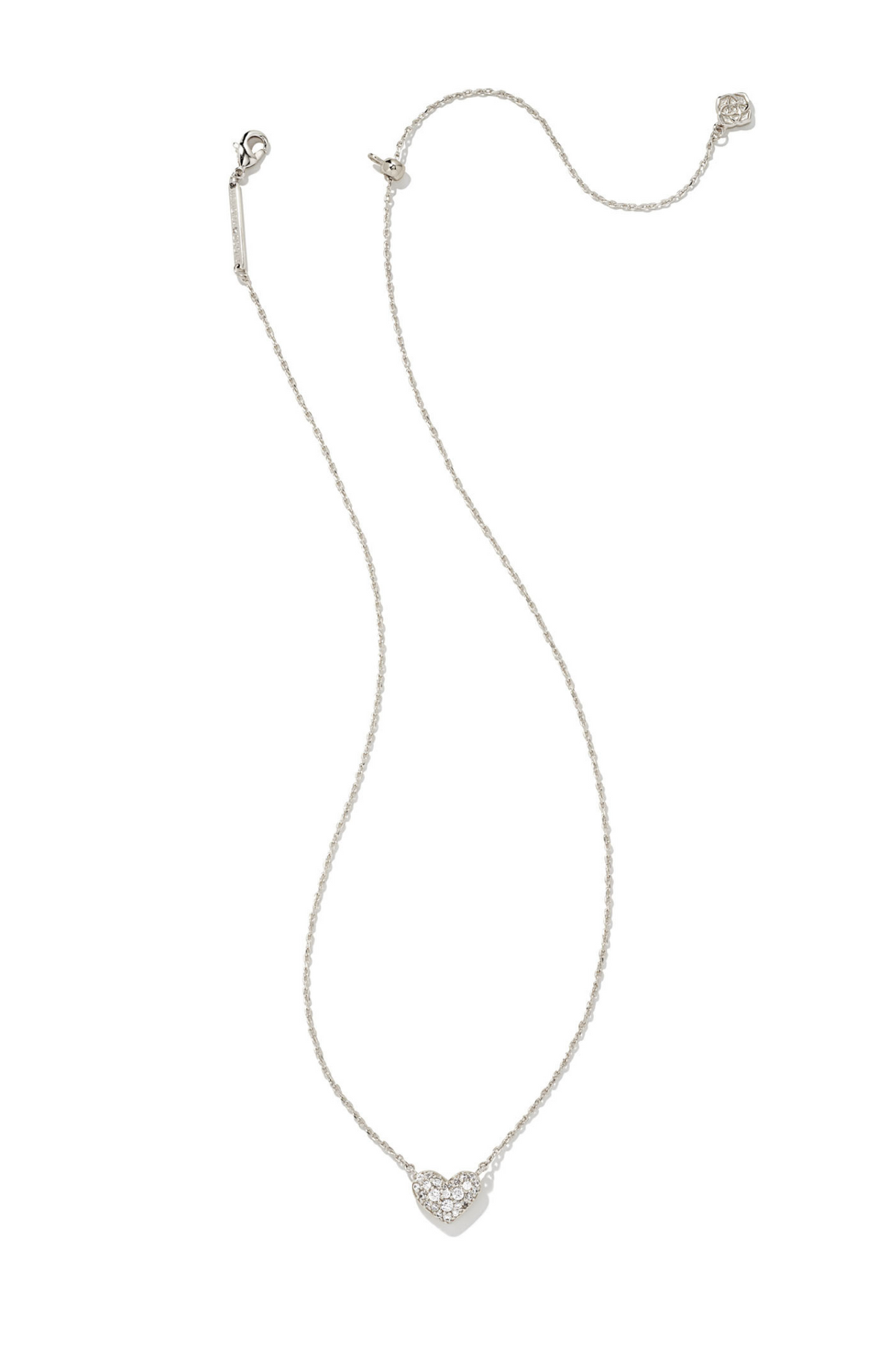 KENDRA SCOTT Ari Silver Pave Crystal Heart Necklace Rhodium Metal White Crystal