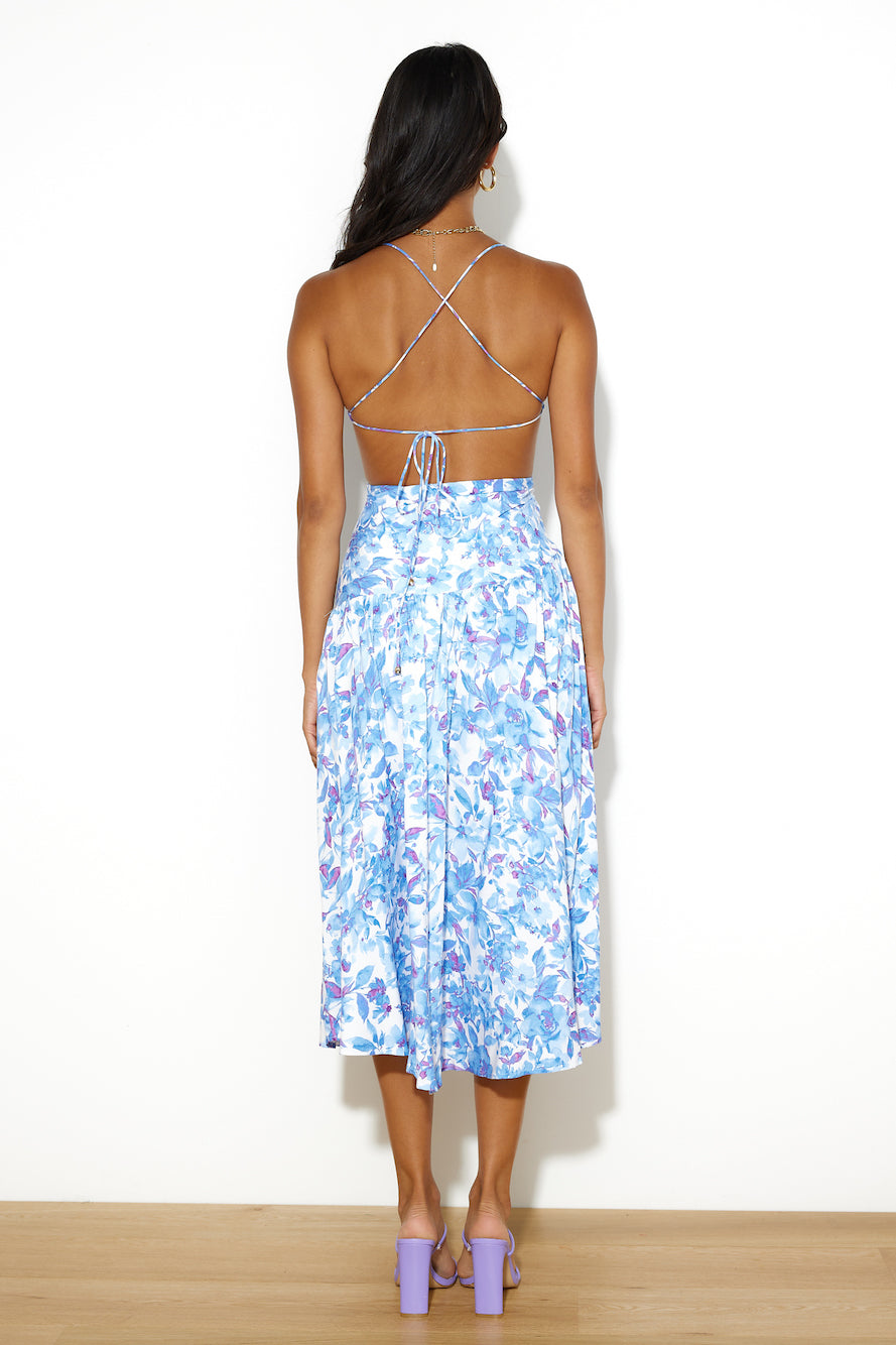 Blooming As One Midi Dress Blue