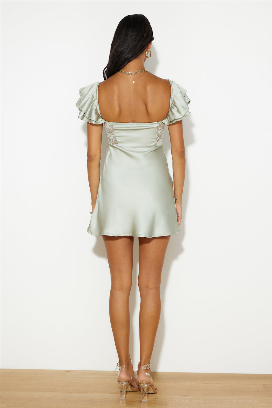 Dance With You Satin Mini Dress Sage