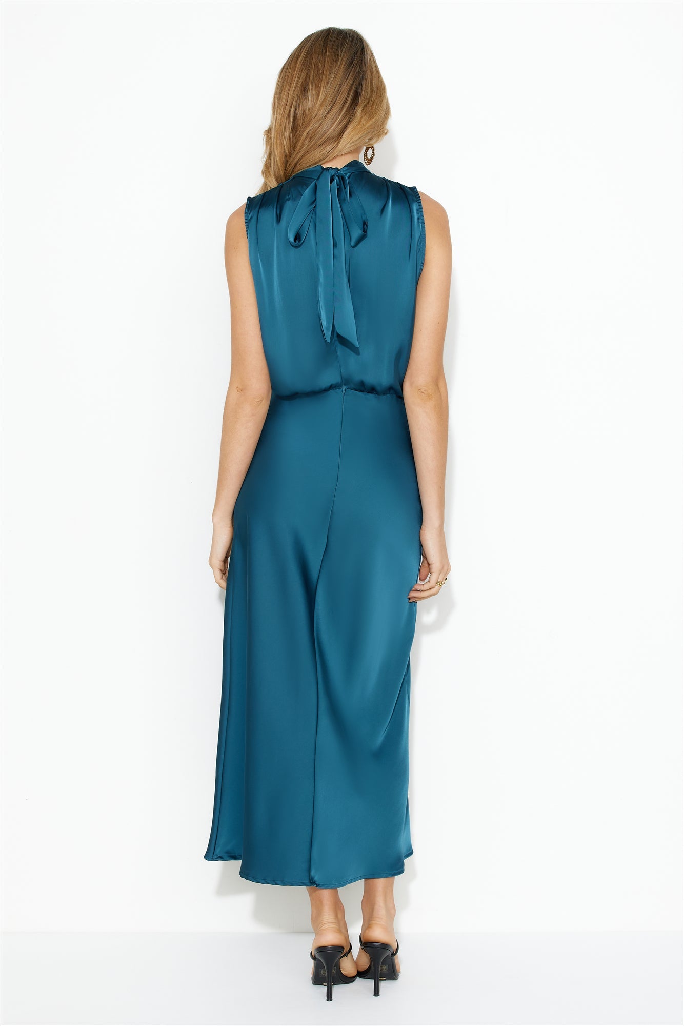 Confidence High Satin Midi Dress Teal