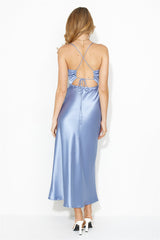 Paid To Attend Satin Maxi Dress Blue