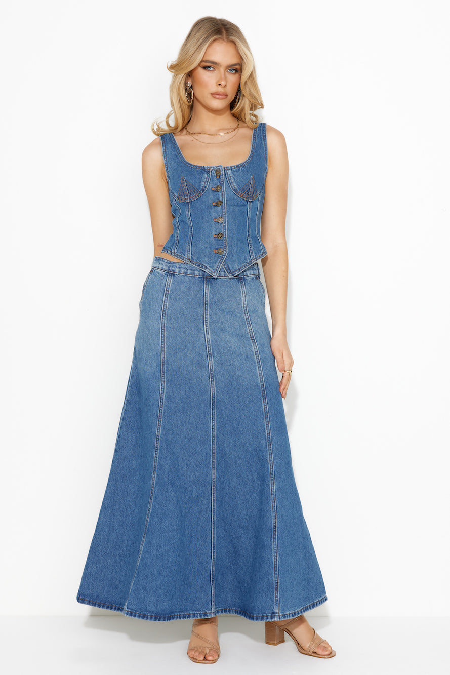 LIONESS After Hours Corset Blue Denim