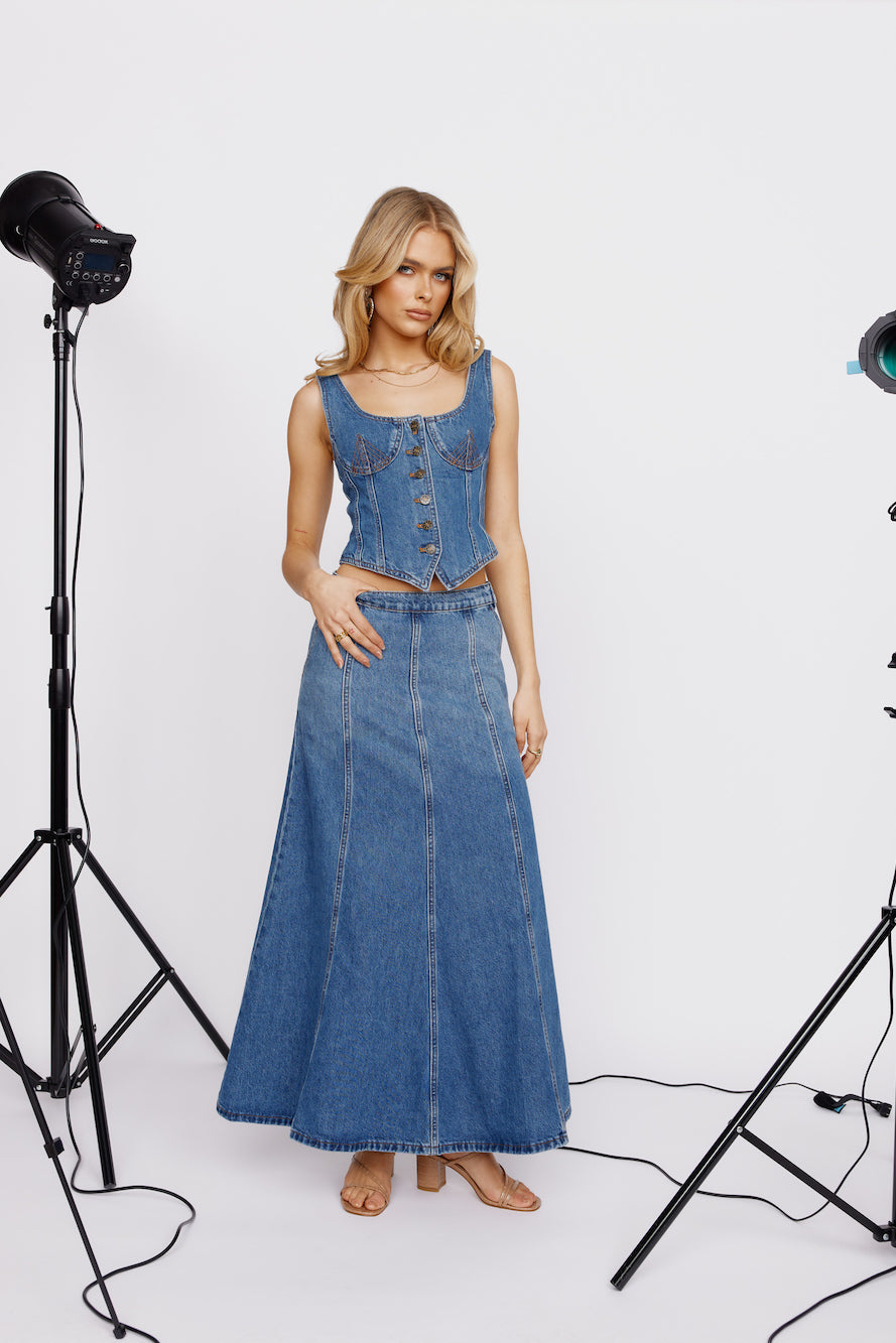 LIONESS After Hours Corset Blue Denim