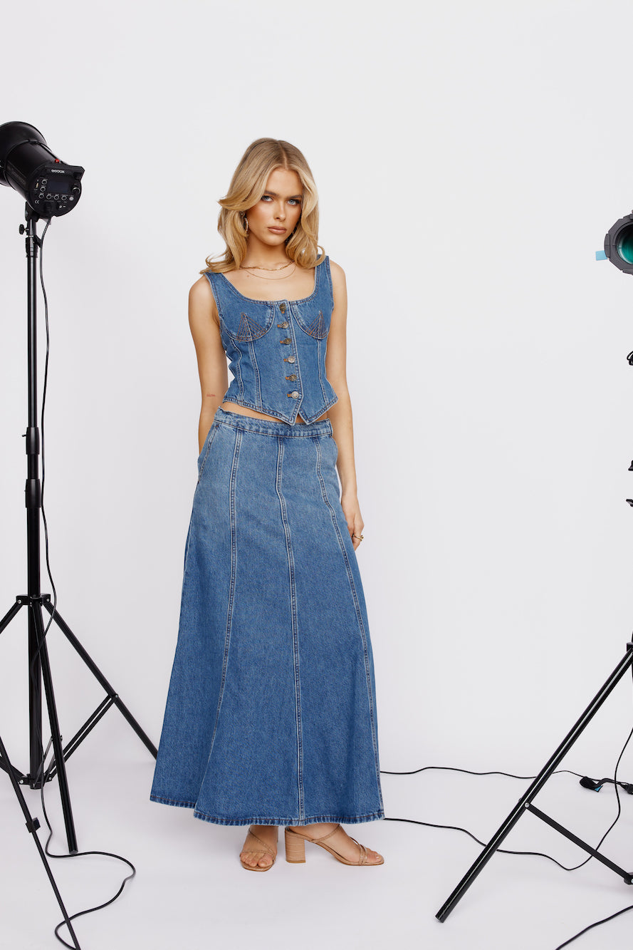 LIONESS After Hours Corset Blue Denim