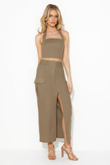Fashionistas Only Cargo Midi Skirt Khaki