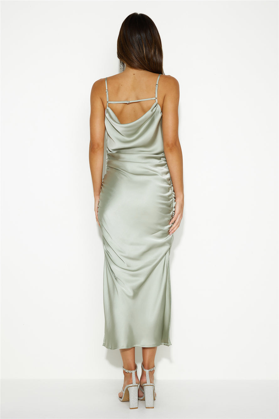 Keep Shining Satin Midi Dress Sage