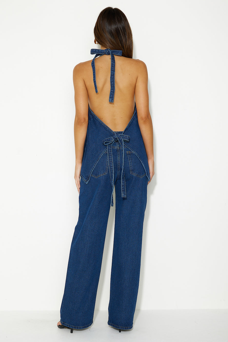 LIONESS Hills Halter Top Dark Denim