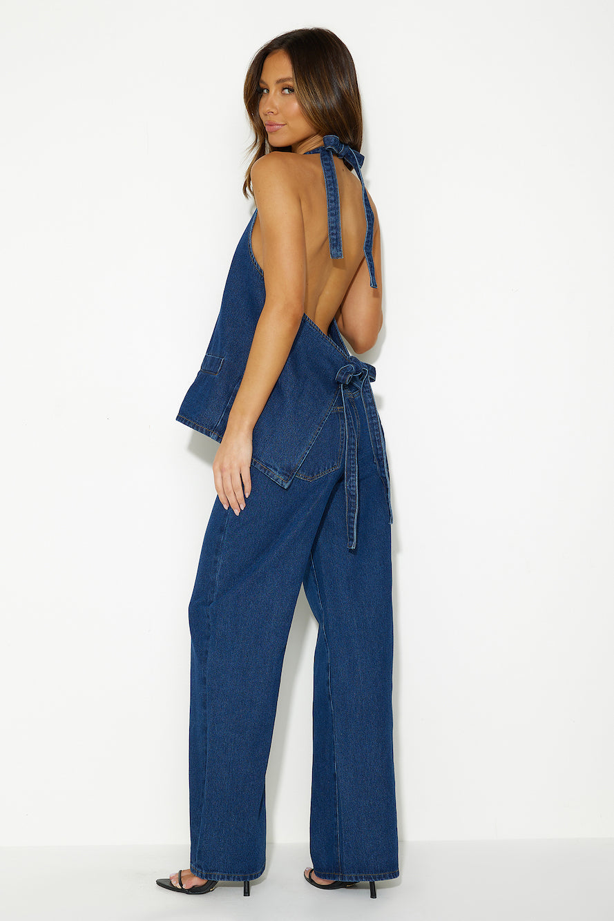 LIONESS Hills Halter Top Dark Denim