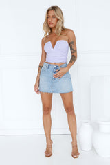 Hot Date Night Strapless Mesh Crop Top Lilac
