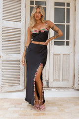 HELLO MOLLY Blooming Princess Satin Crop Top Black